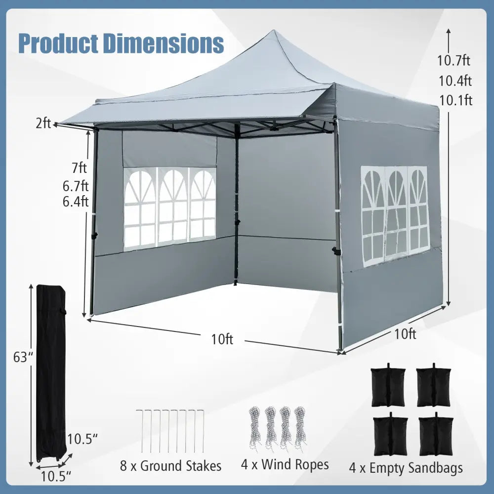 10 x 10 FT Pop up Canopy Tent with Sidewalls and Awning for Party Picnic Event-Gray - Gray - Canopies