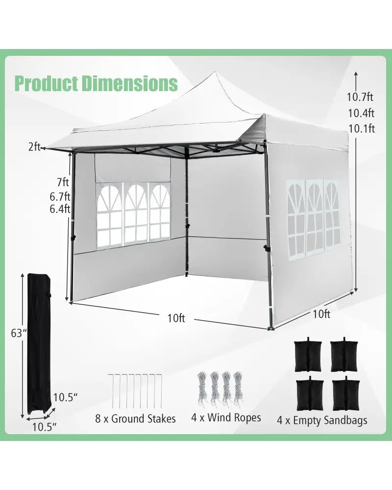 10 x 10 FT Pop up Canopy Tent with Sidewalls and Awning for Party Picnic Event-White - White - Canopies