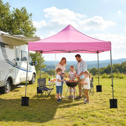 10 x 10 FT Pop up Canopy Tent with Sidewalls and Awning for Party Picnic Event-Pink - Pink - Canopies