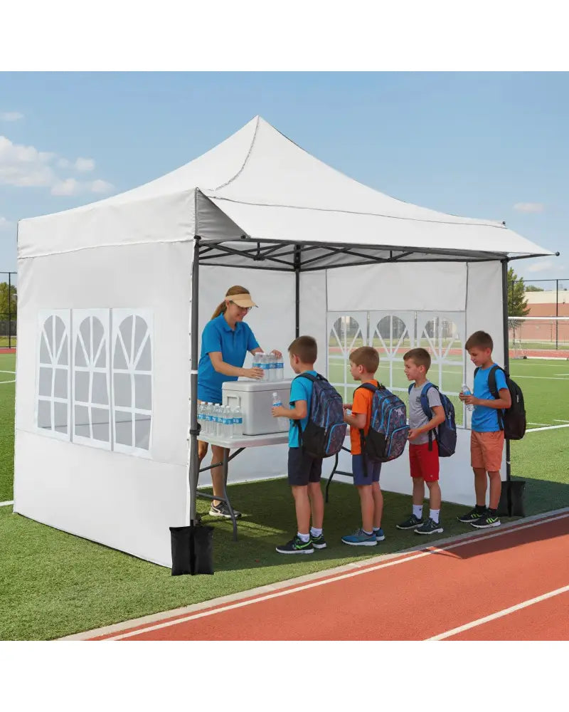 10 x 10 FT Pop up Canopy Tent with Sidewalls and Awning for Party Picnic Event-White - White - Canopies