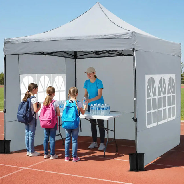 10 x 10 FT Pop up Canopy Tent with Sidewalls and Awning for Party Picnic Event-Gray - Gray - Canopies