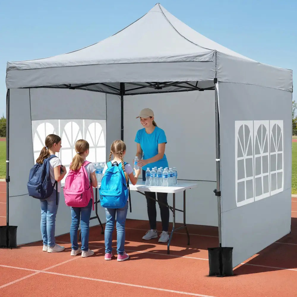 10 x 10 FT Pop up Canopy Tent with Sidewalls and Awning for Party Picnic Event-Gray - Gray - Canopies