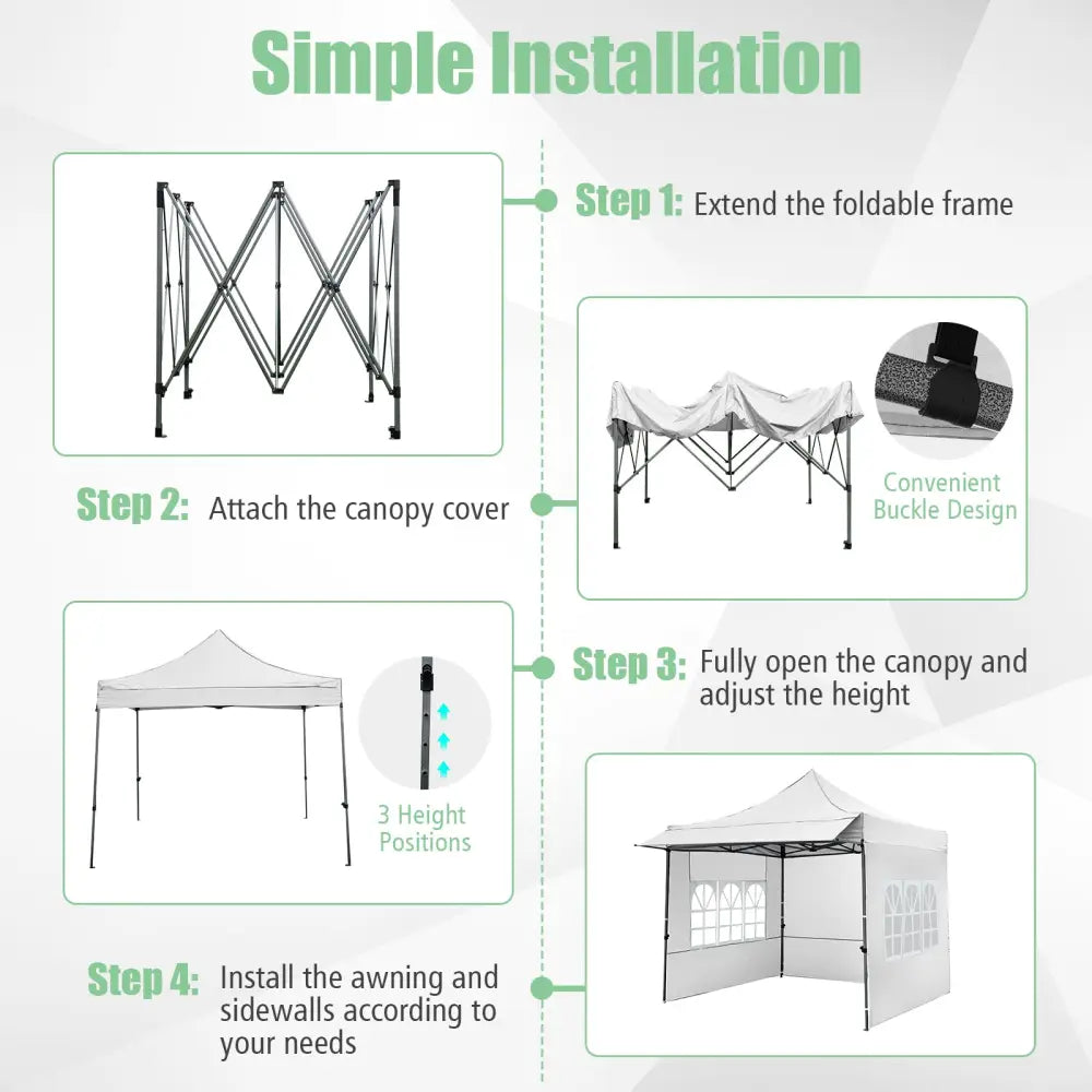 10 x 10 FT Pop up Canopy Tent with Sidewalls and Awning for Party Picnic Event-White - White - Canopies