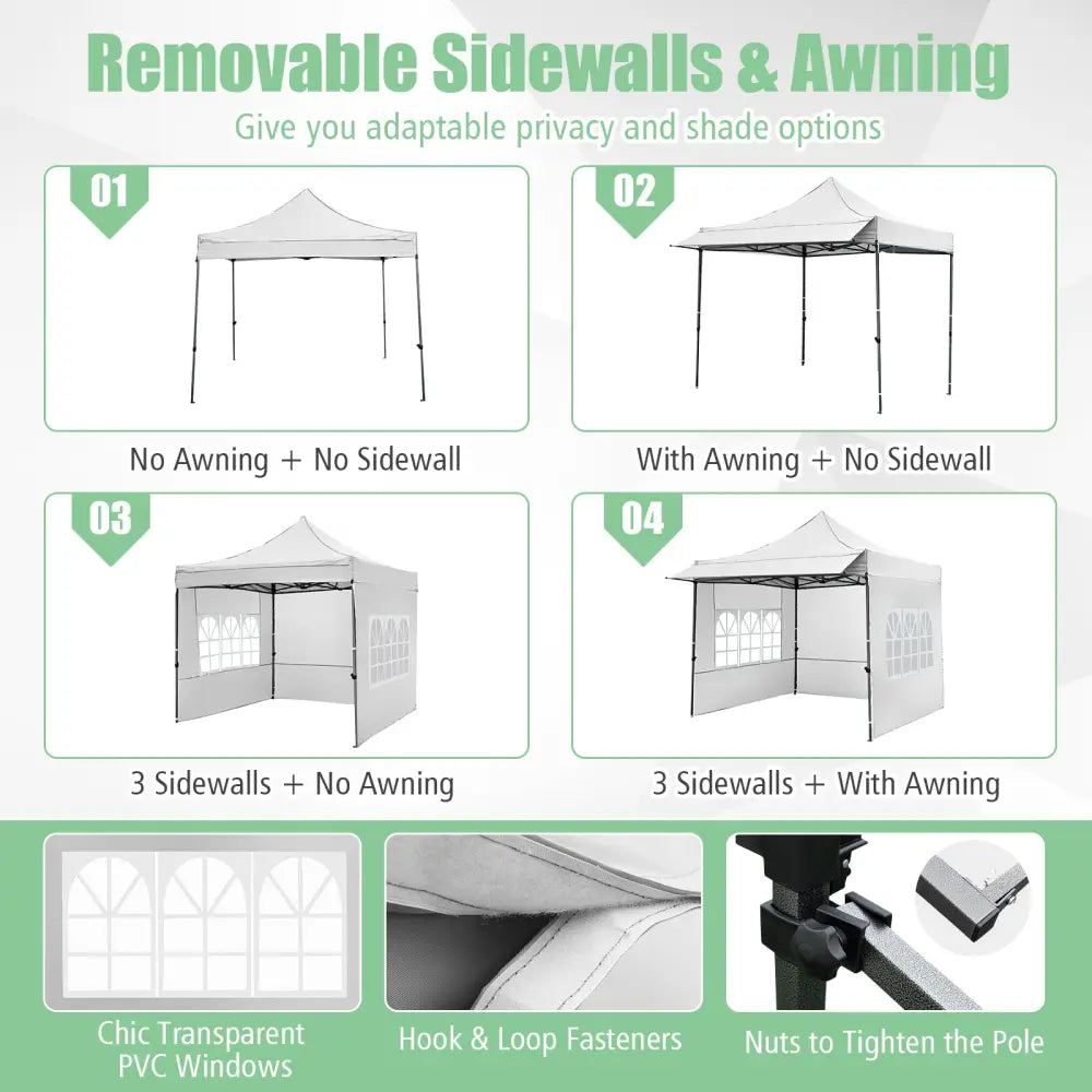 10 x 10 FT Pop up Canopy Tent with Sidewalls and Awning for Party Picnic Event-White - White - Canopies