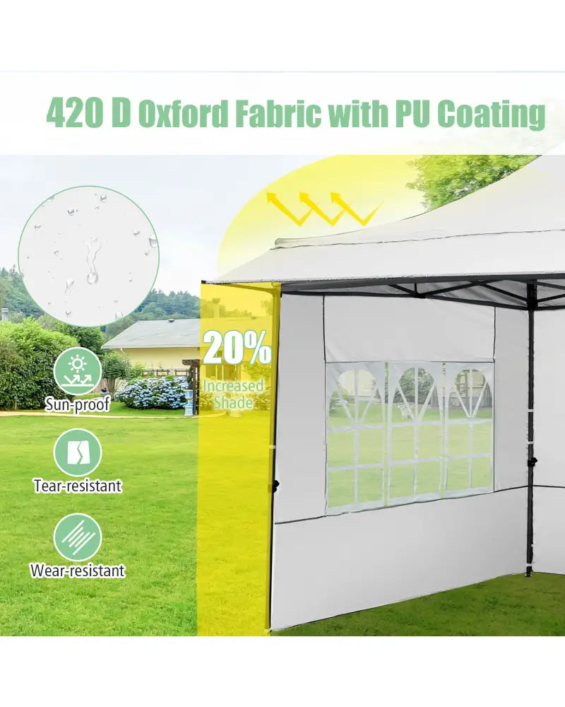 10 x 10 FT Pop up Canopy Tent with Sidewalls and Awning for Party Picnic Event-White - White - Canopies