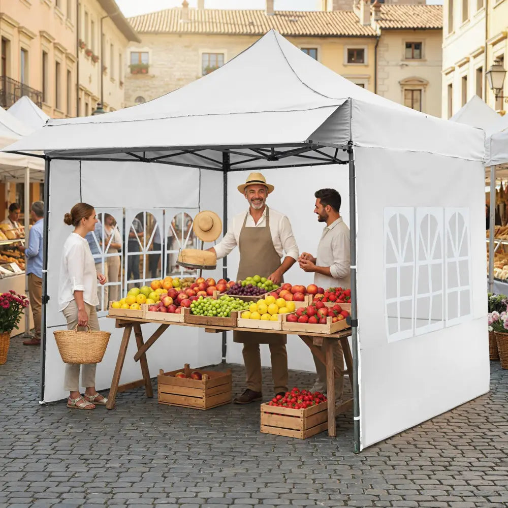 10 x 10 FT Pop up Canopy Tent with Sidewalls and Awning for Party Picnic Event-White - White - Canopies