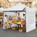 10 x 10 FT Pop up Canopy Tent with Sidewalls and Awning for Party Picnic Event-White - White - Canopies