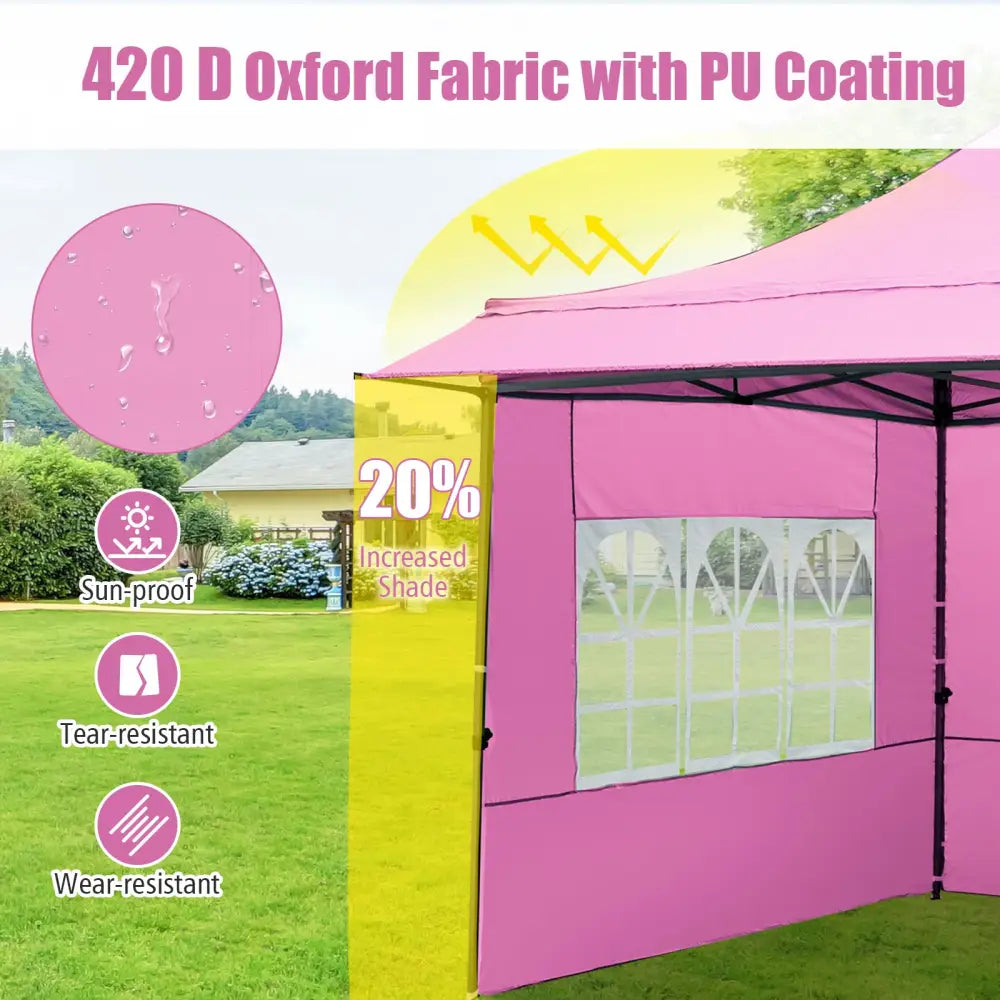10 x 10 FT Pop up Canopy Tent with Sidewalls and Awning for Party Picnic Event-Pink - Pink - Canopies