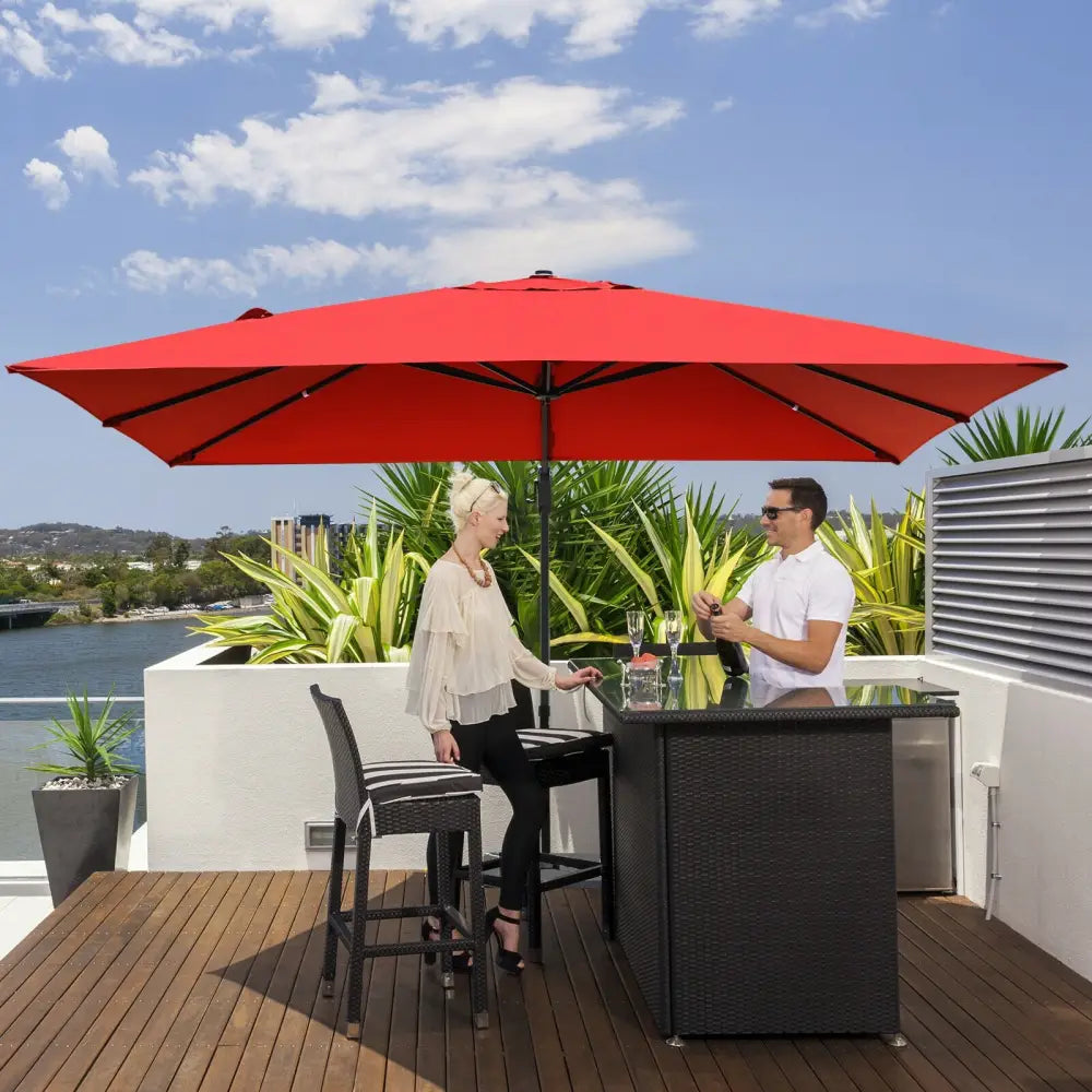 10 x13 Feet Rectangular Cantilever Umbrella with 360° Rotation Function-Wine - Red - Outdoor Umbrellas