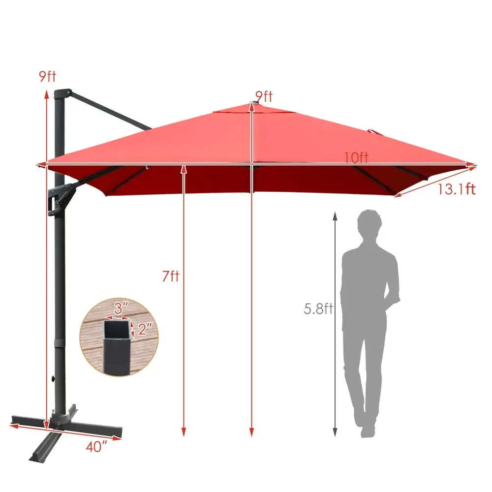 10 x13 Feet Rectangular Cantilever Umbrella with 360° Rotation Function-Orange - Orange - Outdoor Umbrellas