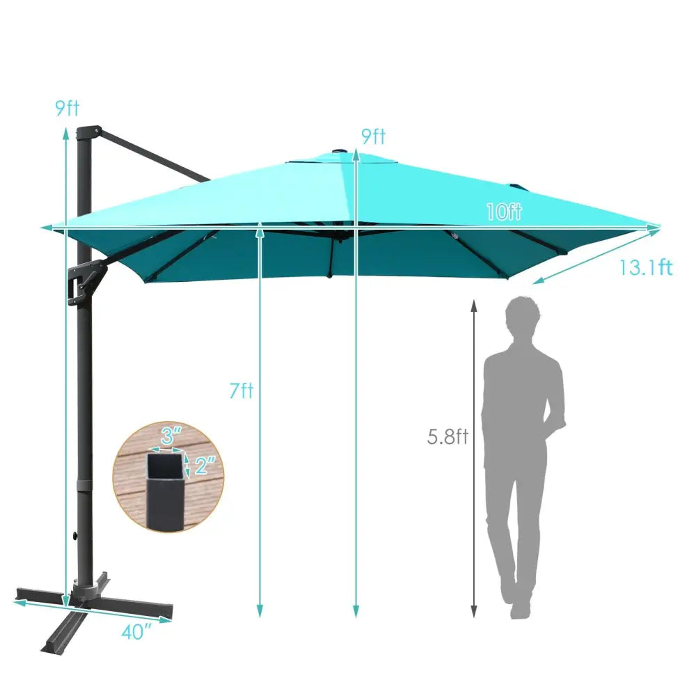 10 x13 Feet Rectangular Cantilever Umbrella with 360° Rotation Function-Turquoise - Turquoise - Outdoor Umbrellas