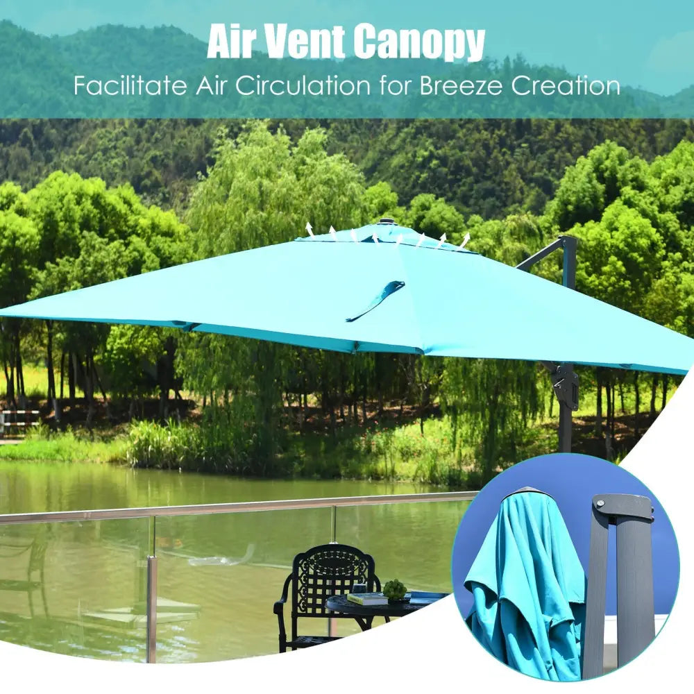 10 x13 Feet Rectangular Cantilever Umbrella with 360° Rotation Function-Turquoise - Turquoise - Outdoor Umbrellas