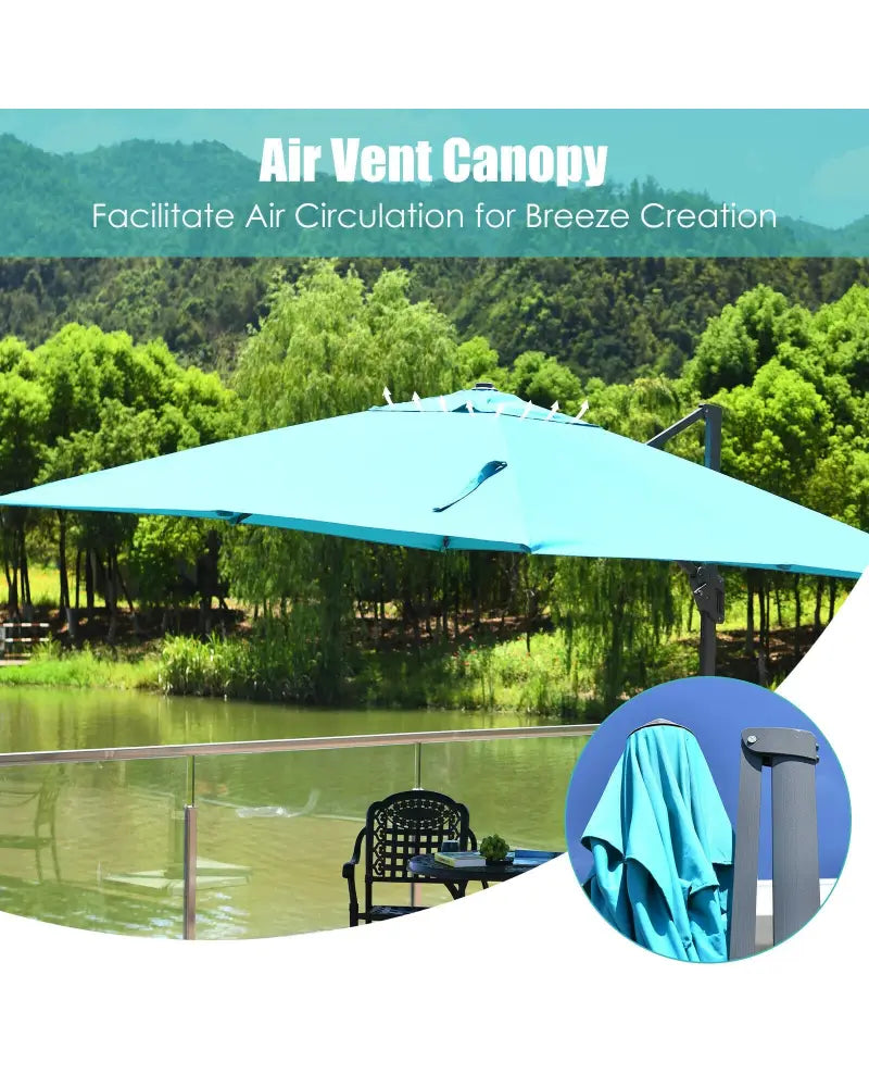 10 x13 Feet Rectangular Cantilever Umbrella with 360° Rotation Function-Turquoise - Turquoise - Outdoor Umbrellas