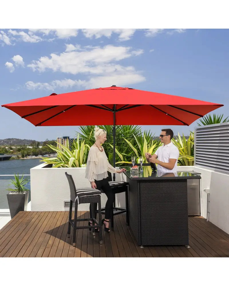 10 x13 Feet Rectangular Cantilever Umbrella with 360° Rotation Function-Wine - Red - Outdoor Umbrellas