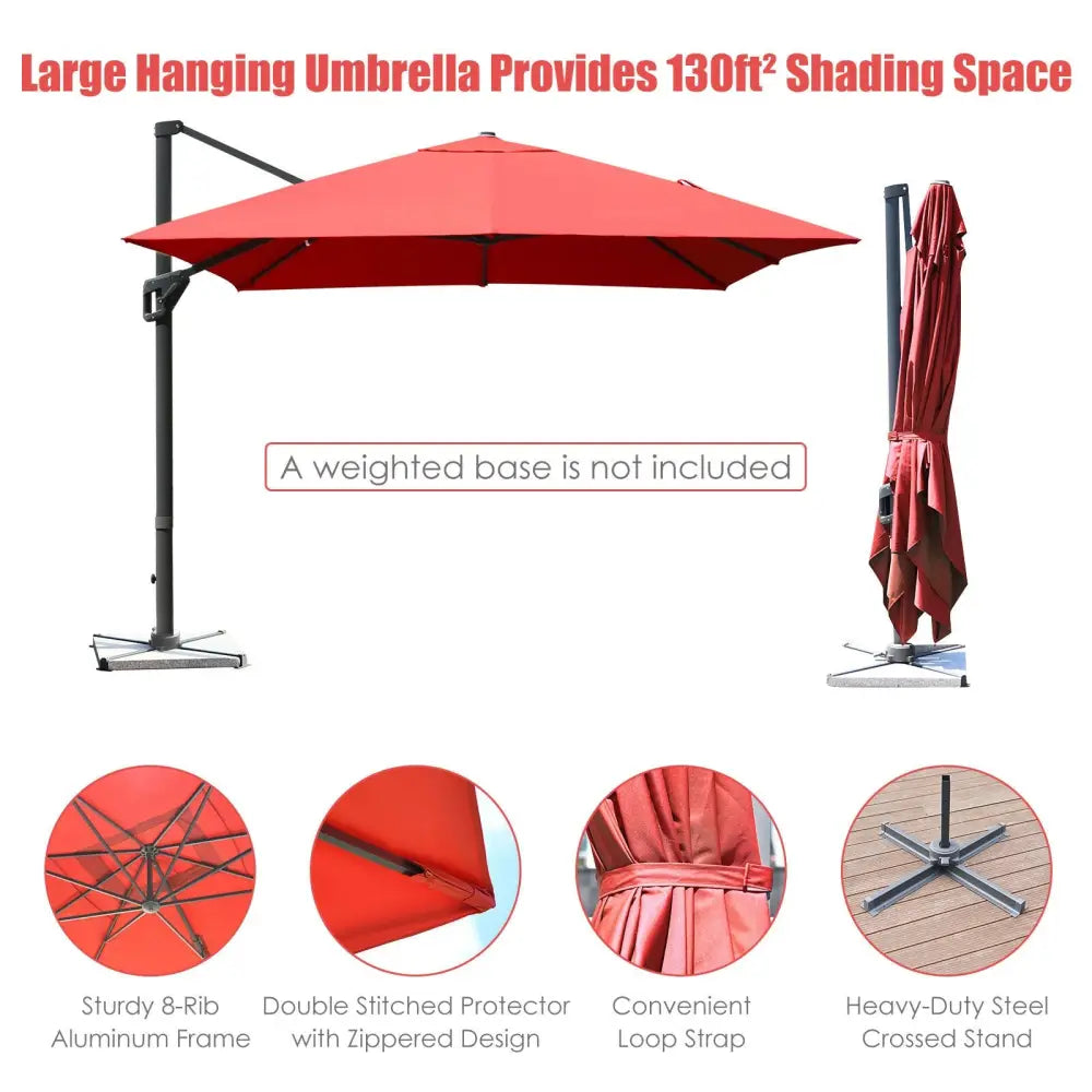 10 x13 Feet Rectangular Cantilever Umbrella with 360° Rotation Function-Orange - Orange - Outdoor Umbrellas