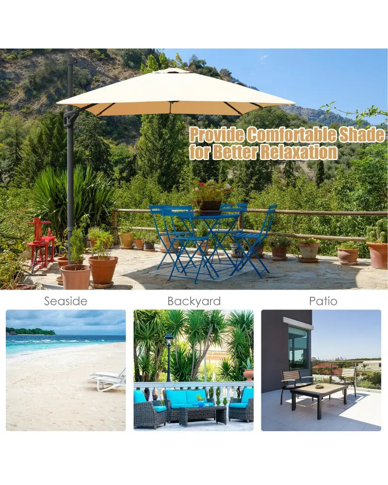 10 x13 Feet Rectangular Cantilever Umbrella with 360° Rotation Function-Beige - Beige - Outdoor Umbrellas