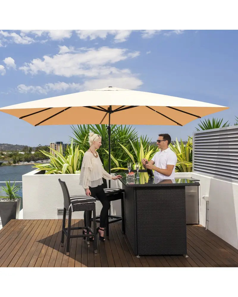 10 x13 Feet Rectangular Cantilever Umbrella with 360° Rotation Function-Beige - Beige - Outdoor Umbrellas