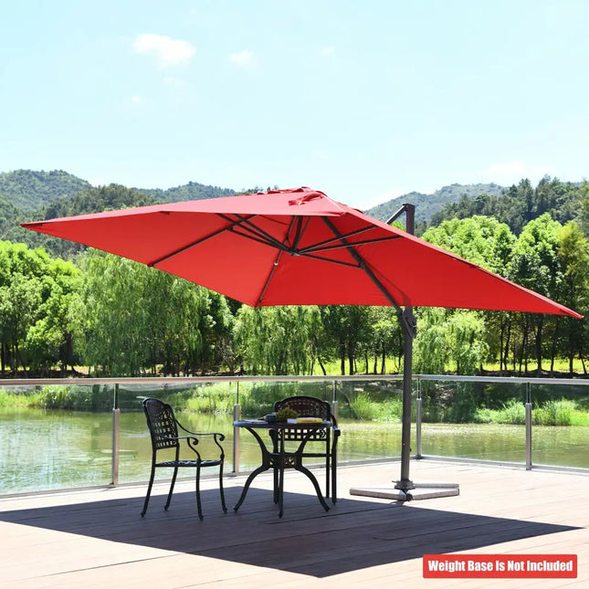 10 x13 Feet Rectangular Cantilever Umbrella with 360° Rotation Function-Wine - Red - Outdoor Umbrellas