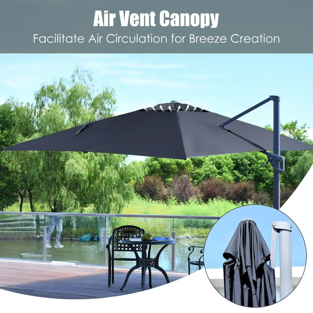 10 x13 Feet Rectangular Cantilever Umbrella with 360° Rotation Function-Gray - Gray - Outdoor Umbrellas