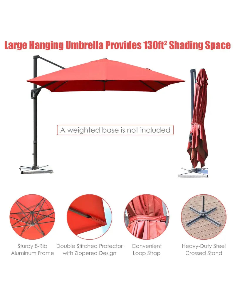 10 x13 Feet Rectangular Cantilever Umbrella with 360° Rotation Function-Orange - Orange - Outdoor Umbrellas