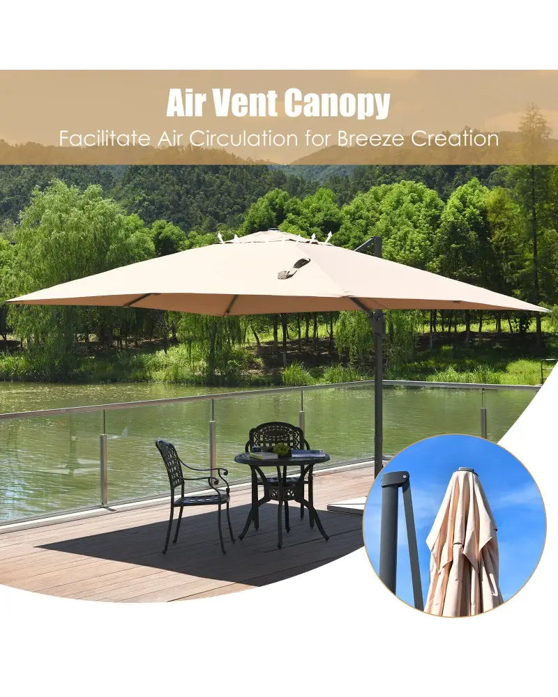 10 x13 Feet Rectangular Cantilever Umbrella with 360° Rotation Function-Beige - Beige - Outdoor Umbrellas