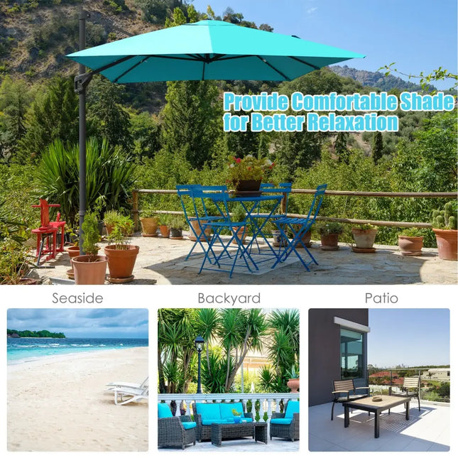 10 x13 Feet Rectangular Cantilever Umbrella with 360° Rotation Function-Turquoise - Turquoise - Outdoor Umbrellas