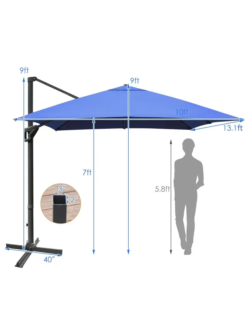 10 x13 Feet Rectangular Cantilever Umbrella with 360° Rotation Function-Navy - Navy - Outdoor Umbrellas