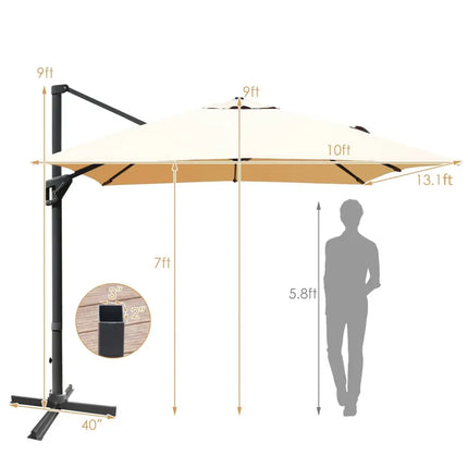 10 x13 Feet Rectangular Cantilever Umbrella with 360° Rotation Function-Beige - Beige - Outdoor Umbrellas