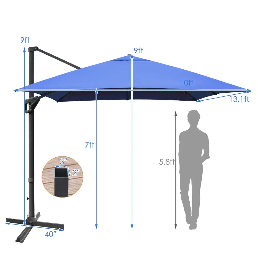10 x13 Feet Rectangular Cantilever Umbrella with 360° Rotation Function-Navy - Navy - Outdoor Umbrellas