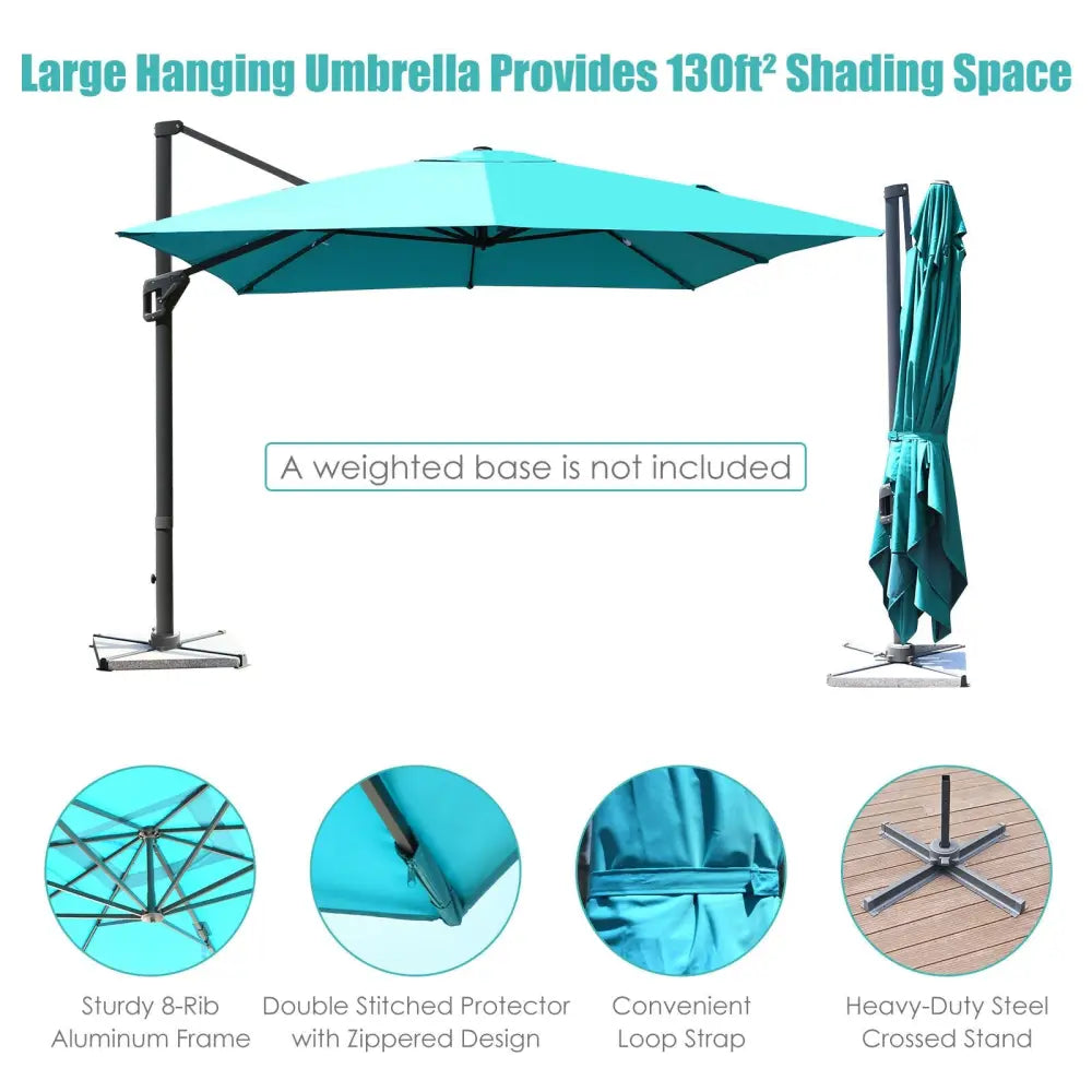 10 x13 Feet Rectangular Cantilever Umbrella with 360° Rotation Function-Turquoise - Turquoise - Outdoor Umbrellas
