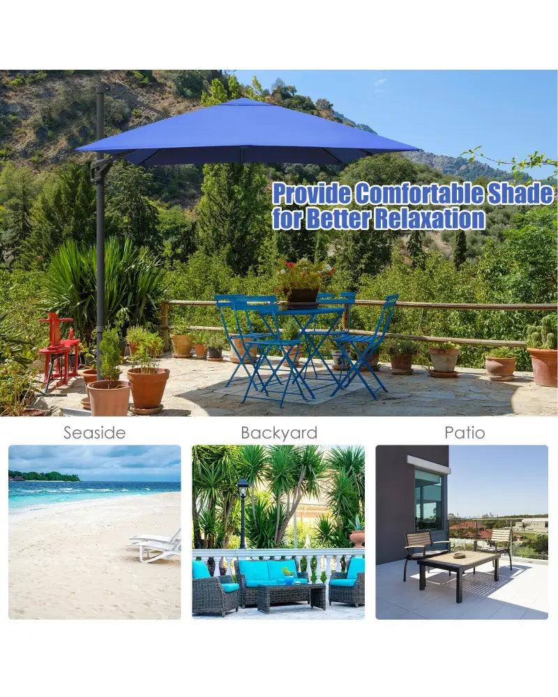 10 x13 Feet Rectangular Cantilever Umbrella with 360° Rotation Function-Navy - Navy - Outdoor Umbrellas