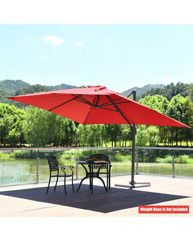 10 x13 Feet Rectangular Cantilever Umbrella with 360° Rotation Function-Wine - Red - Outdoor Umbrellas