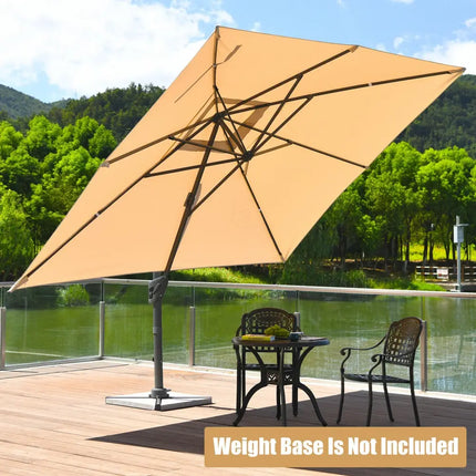 10 x13 Feet Rectangular Cantilever Umbrella with 360° Rotation Function-Beige - Beige - Outdoor Umbrellas