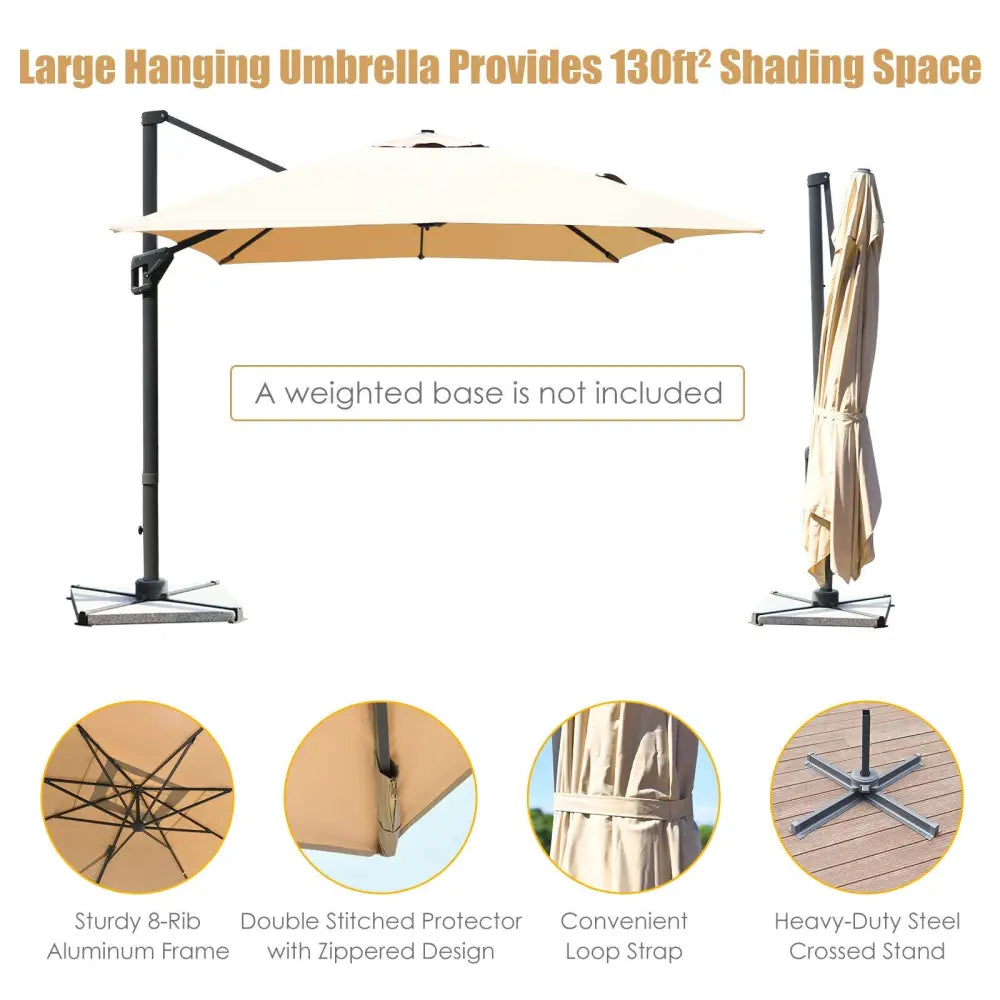 10 x13 Feet Rectangular Cantilever Umbrella with 360° Rotation Function-Beige - Beige - Outdoor Umbrellas