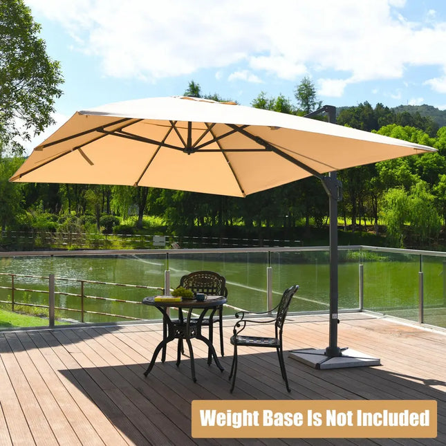 10 x13 Feet Rectangular Cantilever Umbrella with 360° Rotation Function-Beige - Beige - Outdoor Umbrellas
