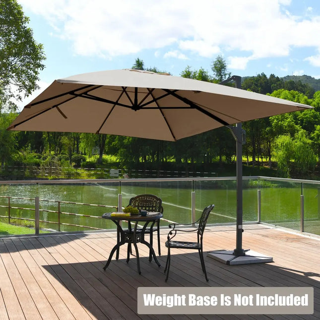 10 x13 Feet Rectangular Cantilever Umbrella with 360° Rotation Function-Coffee - Brown - Outdoor Umbrellas