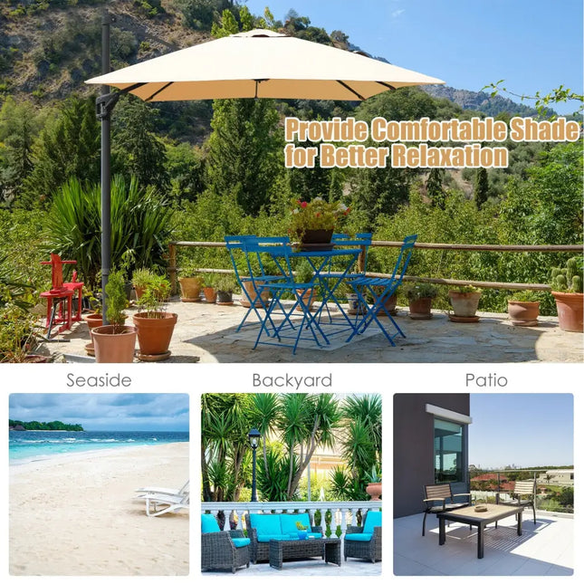 10 x13 Feet Rectangular Cantilever Umbrella with 360° Rotation Function-Beige - Beige - Outdoor Umbrellas