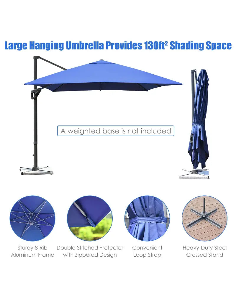 10 x13 Feet Rectangular Cantilever Umbrella with 360° Rotation Function-Navy - Navy - Outdoor Umbrellas