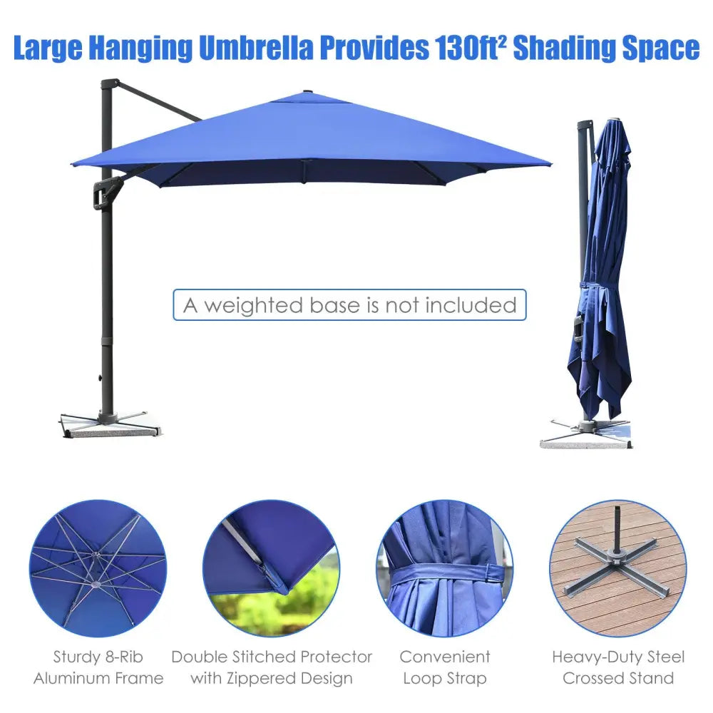 10 x13 Feet Rectangular Cantilever Umbrella with 360° Rotation Function-Navy - Navy - Outdoor Umbrellas