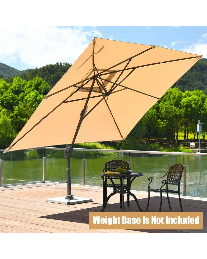 10 x13 Feet Rectangular Cantilever Umbrella with 360° Rotation Function-Beige - Beige - Outdoor Umbrellas