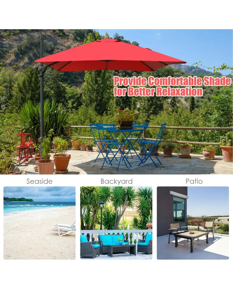 10 x13 Feet Rectangular Cantilever Umbrella with 360° Rotation Function-Wine - Red - Outdoor Umbrellas