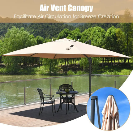 10 x13 Feet Rectangular Cantilever Umbrella with 360° Rotation Function-Beige - Beige - Outdoor Umbrellas