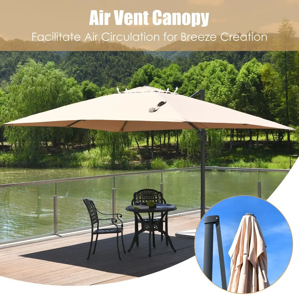 10 x13 Feet Rectangular Cantilever Umbrella with 360° Rotation Function-Beige - Beige - Outdoor Umbrellas