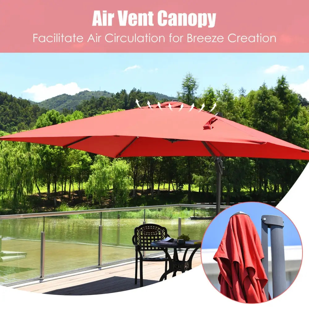 10 x13 Feet Rectangular Cantilever Umbrella with 360° Rotation Function-Wine - Red - Outdoor Umbrellas