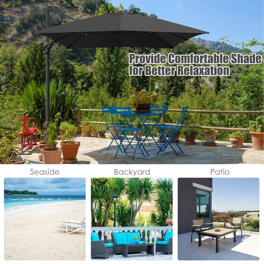 10 x13 Feet Rectangular Cantilever Umbrella with 360° Rotation Function-Gray - Gray - Outdoor Umbrellas