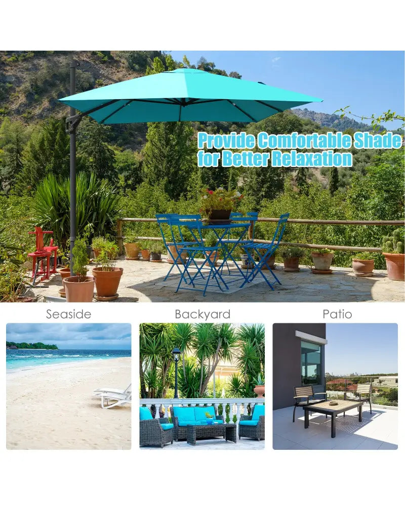 10 x13 Feet Rectangular Cantilever Umbrella with 360° Rotation Function-Turquoise - Turquoise - Outdoor Umbrellas