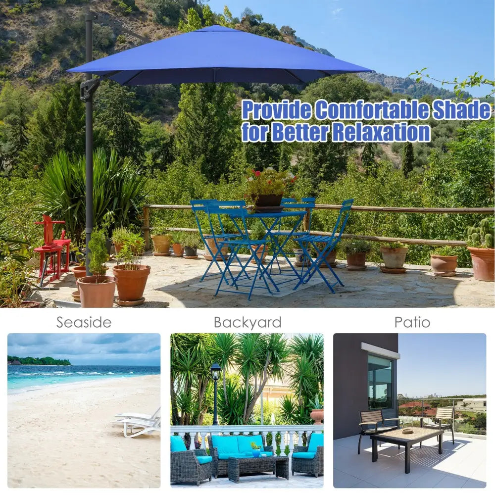 10 x13 Feet Rectangular Cantilever Umbrella with 360° Rotation Function-Navy - Navy - Outdoor Umbrellas