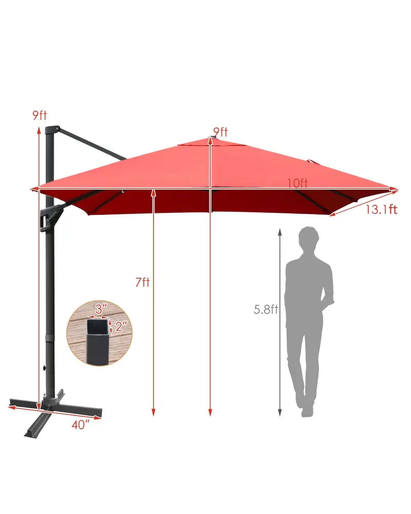 10 x13 Feet Rectangular Cantilever Umbrella with 360° Rotation Function-Orange - Orange - Outdoor Umbrellas