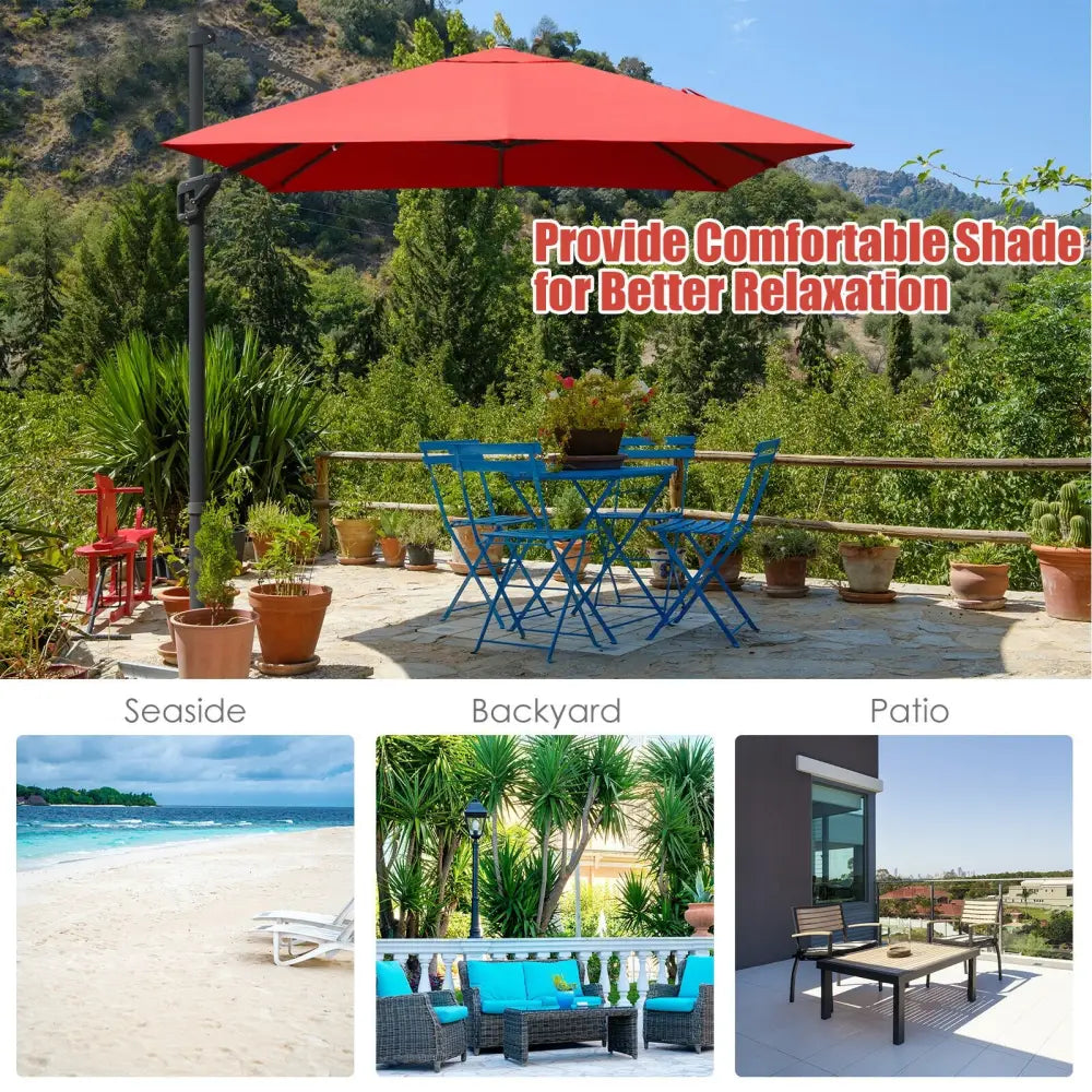 10 x13 Feet Rectangular Cantilever Umbrella with 360° Rotation Function-Orange - Orange - Outdoor Umbrellas