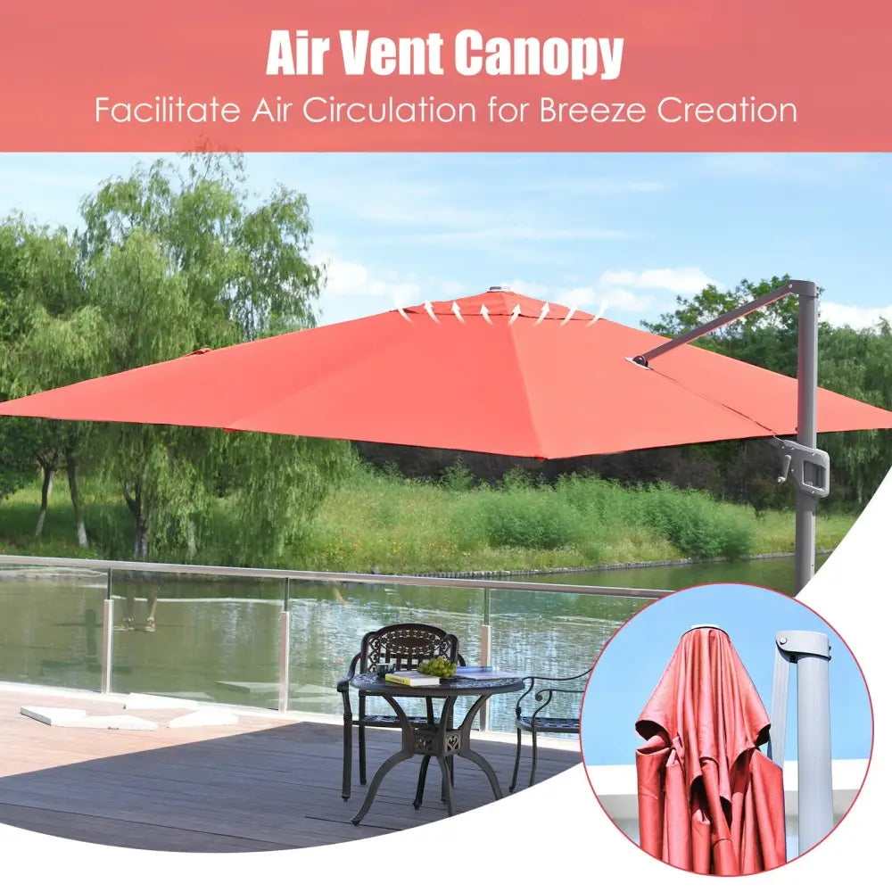 10 x13 Feet Rectangular Cantilever Umbrella with 360° Rotation Function-Orange - Orange - Outdoor Umbrellas